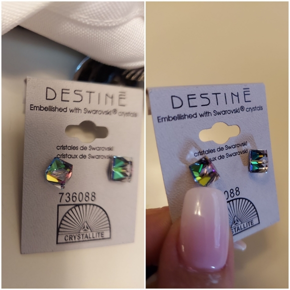 Nwt Irredecent Swarvoski Square Earrings - Picture 6 of 8